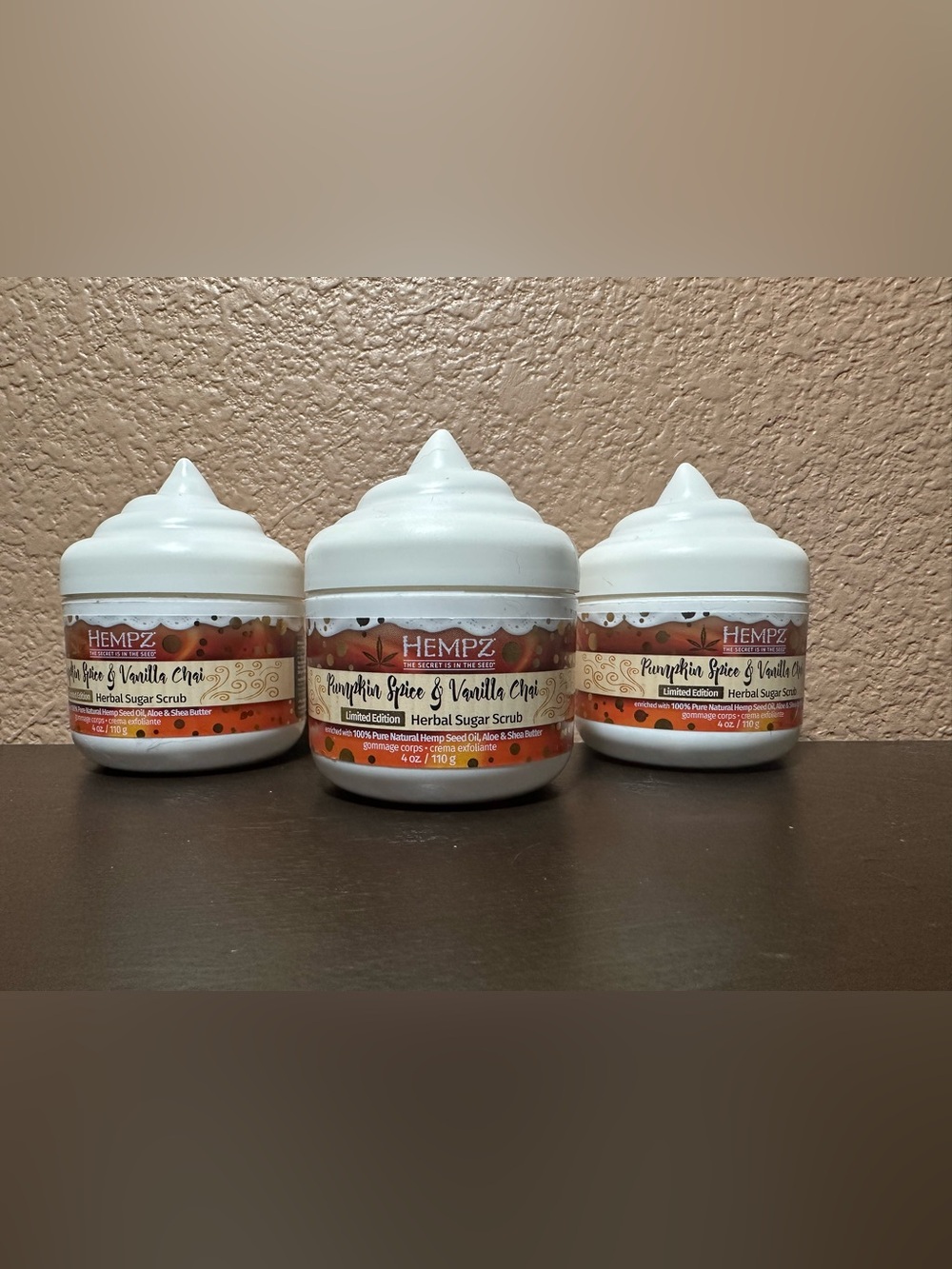BRAND NEW HEMPZ PUMPKIN SPICE & VANILLA CHAI BODY SCRUB 4 OZ - Lot of 3